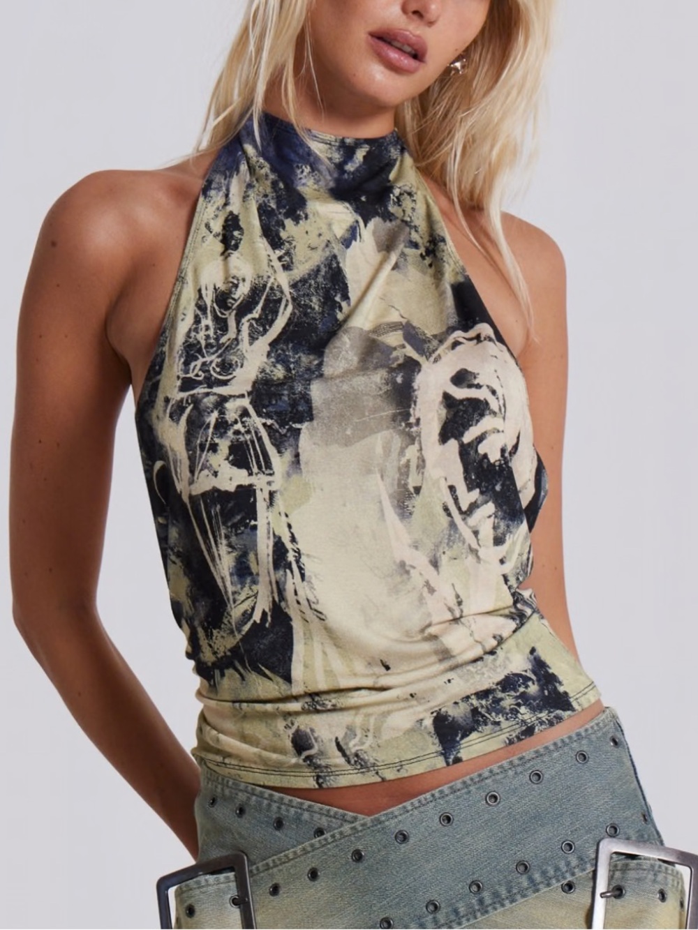 Jaded London Yellow and Black Abstract Halter Top